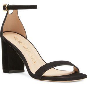 $490 Stuart Weitzman Nudistcurve 75 Block Heel Sandal BLACK SUEDE 6  (TC12)